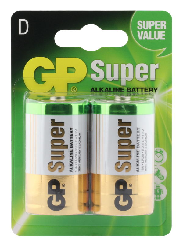 GP Alkaline Batteries - GP Super Alkaline D Mono, 2 pcs