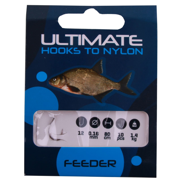 Allround Method Feeder Set with Ultimate rod, Angling Pursuits reel and accessories! - Ultimate hooks to nylon feeder size 12 0,16mm 80cm, 10pcs