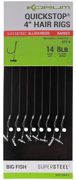 Korum Quickstop Barbed Hair Rigs, 8 stuks! - 10cm