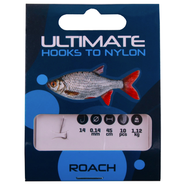 Ultimate Recruit Feeder & Match Set - Ultimate Hooks to Nylon roach leaders size 14 0,14mm 45cm, 10pcs
