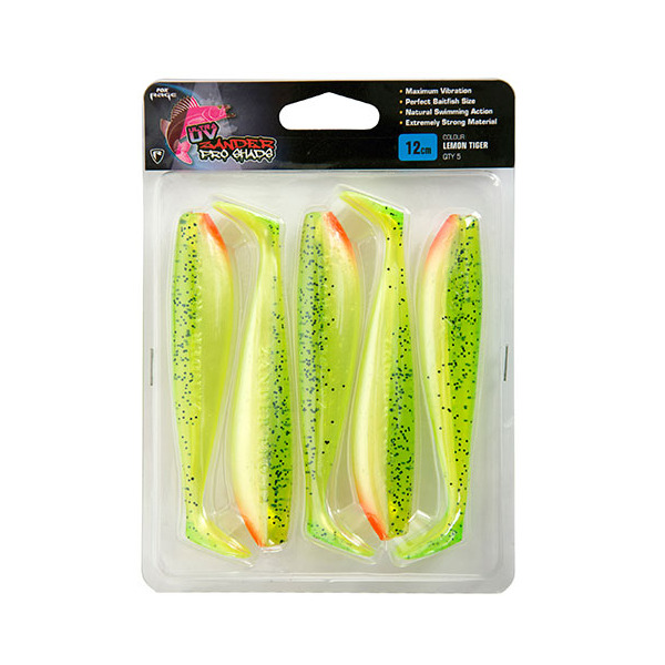 Fox Rage Zander Pro Shad Lemon Tiger Ultra UV Packs 5pcs - Lemon Tiger Ultra UV Packs