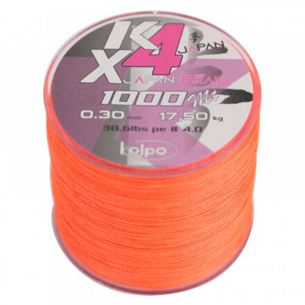 Kolpo K Braid X4 Orange Braided Line 1000m