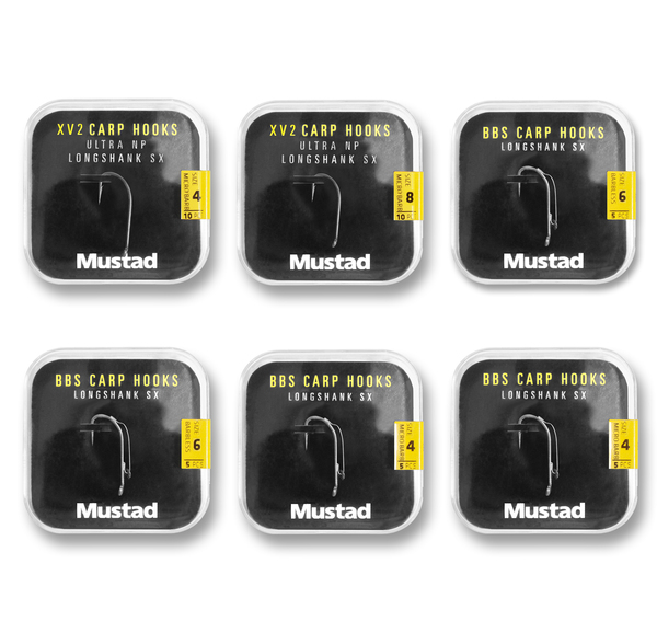 Mustad Long Shank 40 Carp Hooks Pack (6 packages + Multi Box)