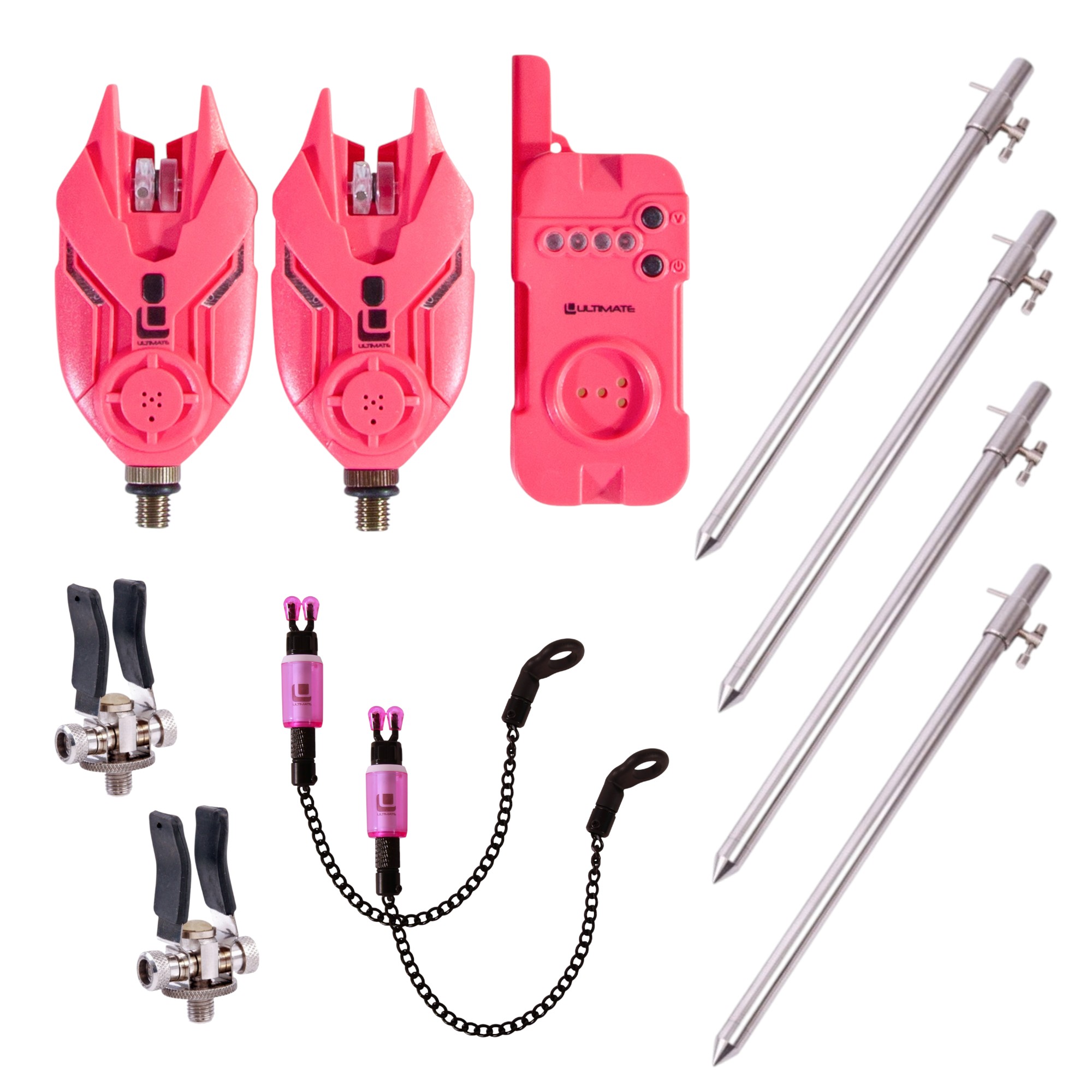 Ultimate E-Tension Pink Bite Alarm/Benchstick Set