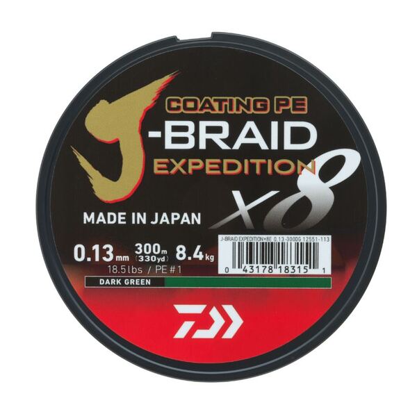 Daiwa J-Braid Expedition X8E Braided Line Dark Green (300m)